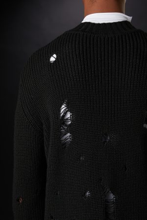 maglione rotture nero lana uomo amcouture